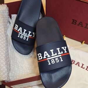 Bally Dark Blue Mens Logo Slides